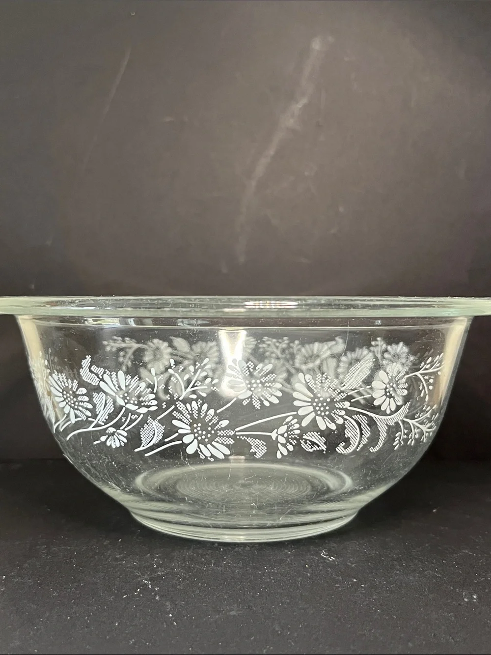 Vintage Pyrex #322 Colonial Mist Clear Glass Mixing Bowl White Floral